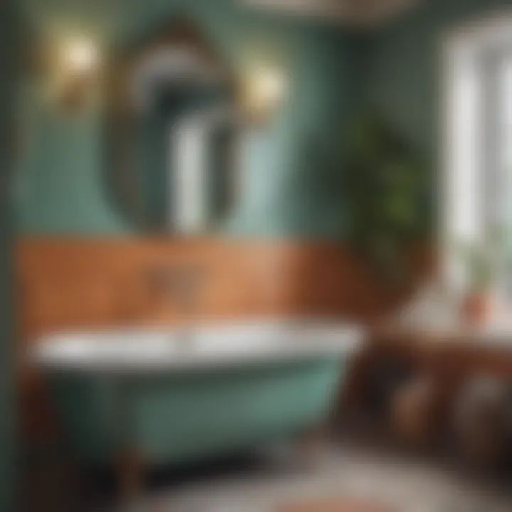 A stunning color palette that combines muted tones with vibrant accents in a bathroom setting.