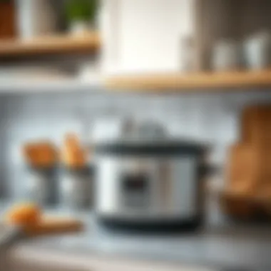 A well-organized kitchen space featuring the slow cooker and recipe cards.