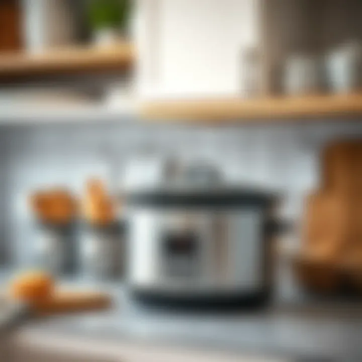 A well-organized kitchen space featuring the slow cooker and recipe cards.