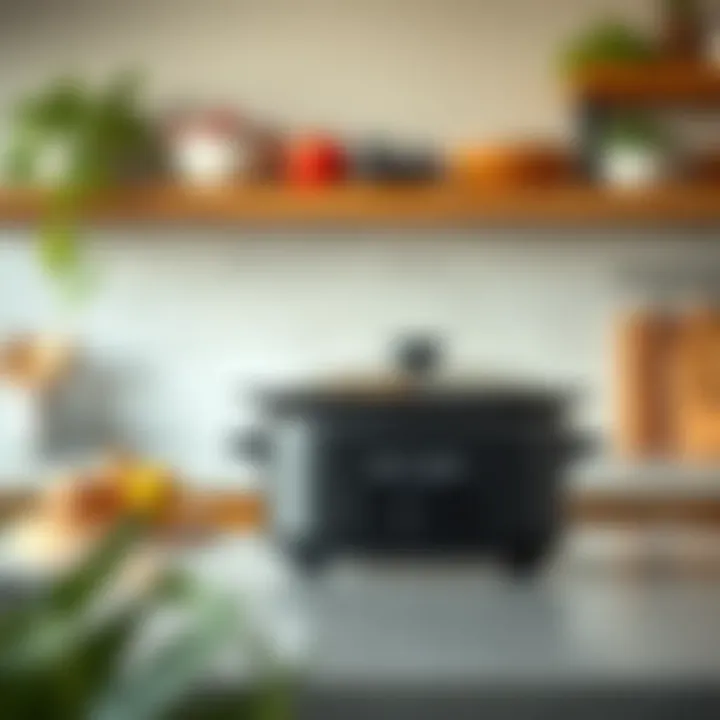 A sleek slow cooker on a kitchen countertop showcasing its modern design.