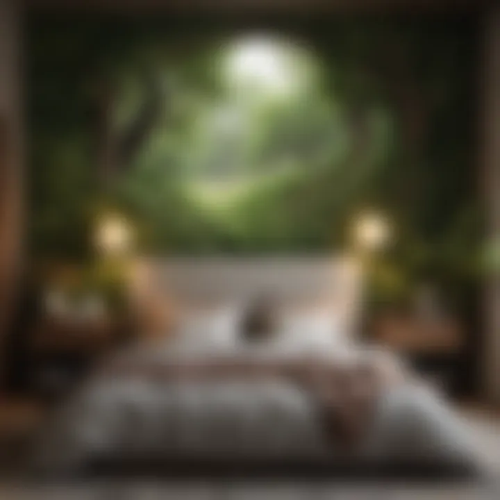 Cozy bedroom adorned with nature-inspired wallpaper
