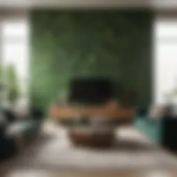 Lush green natural look wallpaper in a modern living room setting