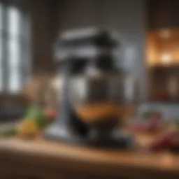 A sleek KitchenAid mixer with vibrant attachments