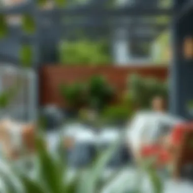 Trendy garden lounge area with modern furniture