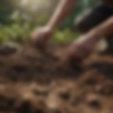 A gardener adding amendments to the soil