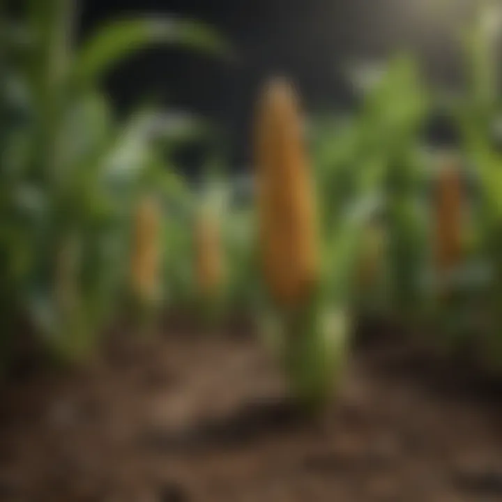 Variety of corn plants growing in healthy soil