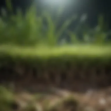 Close-up of grass roots thriving