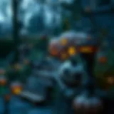 Enchanting Halloween garden lighting creating a mystical atmosphere