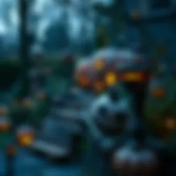 Enchanting Halloween garden lighting creating a mystical atmosphere