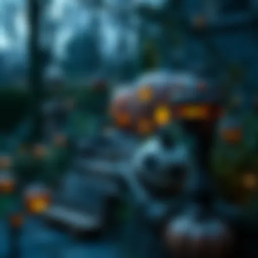 Enchanting Halloween garden lighting creating a mystical atmosphere