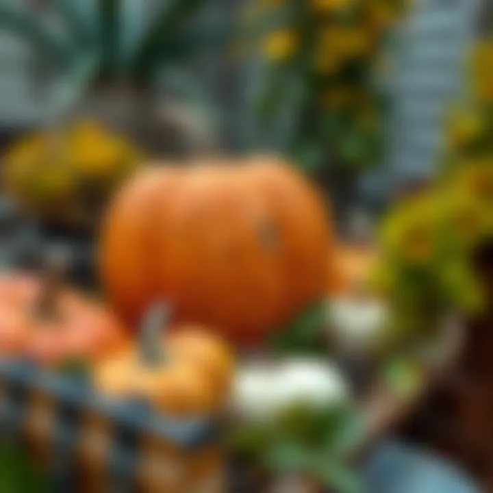 Creative Pumpkin and Natural Element Decor Creative use of pumpkins and natural elements in outdoor decor