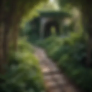 An artistic pathway leading through a lush garden