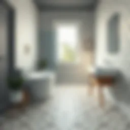 Stylish peel and stick bathroom floor design with geometric patterns