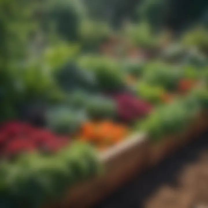 An inviting raised bed garden filled with colorful vegetables and herbs.