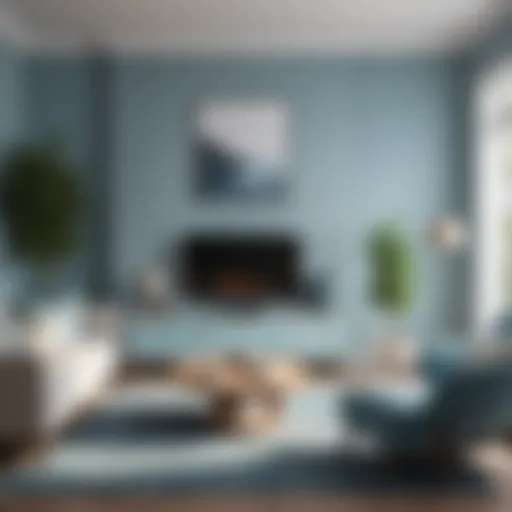 A serene living room with soft blue tones
