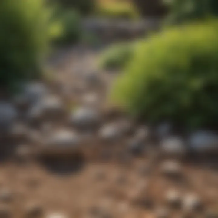An array of landscaping materials such as stones, mulch, and soil