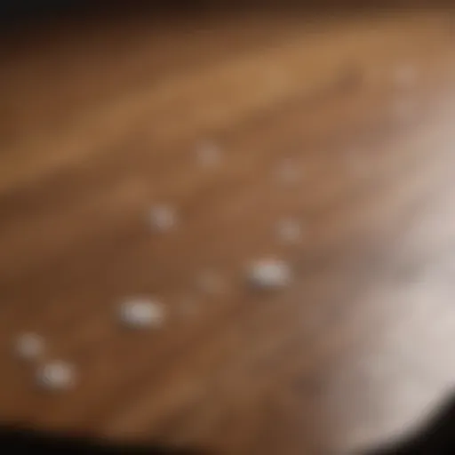 Close-up of white spots on a wood table surface