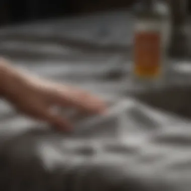 A fabric being treated with a solvent for paint removal