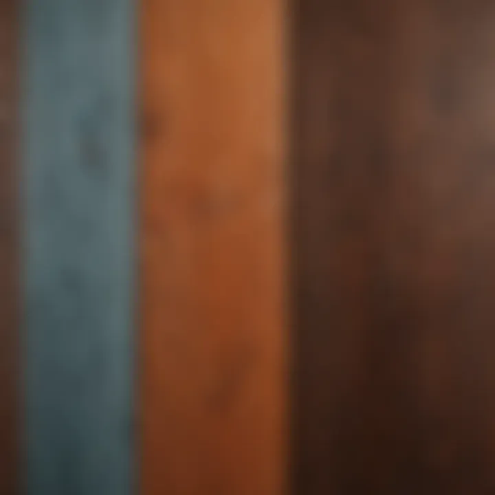 Close-up view of wood grain with applied paint demonstrating the effect of different finishes.