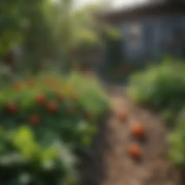 A thriving vegetable garden with tomatoes growing alongside other plants