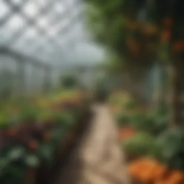 A bountiful display of fruit-bearing plants flourishing under greenhouse conditions