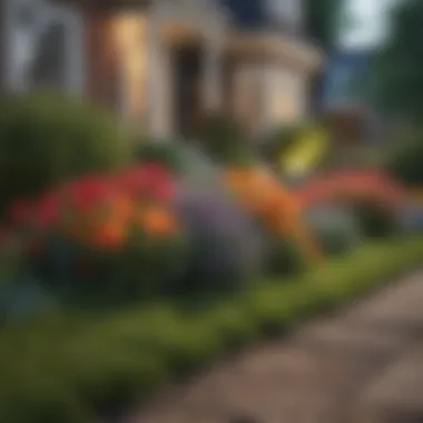 Colorful flower beds framing a small yard