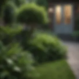 Lush greenery in a compact townhouse front yard