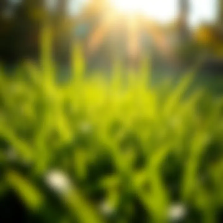 Healthy Grass Blades Illuminated by Sunlight Close-up of healthy grass blades in sunlight