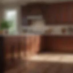 Elegant kitchen cabinets stained in rich mahogany.