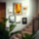 Modern staircase wall with art display