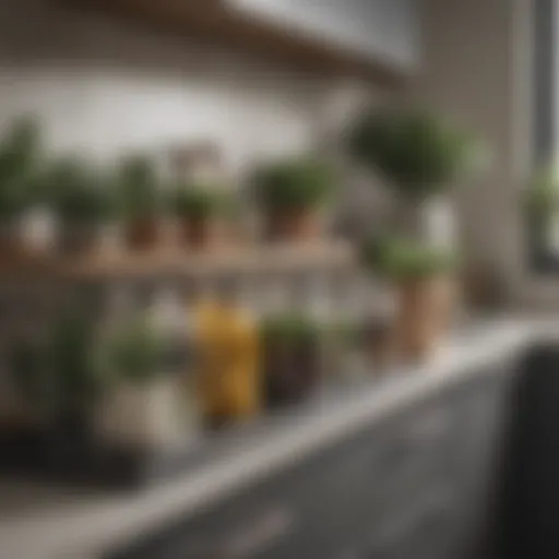 A beautifully organized kitchen counter featuring decorative storage containers and plants.