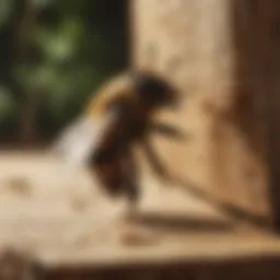 Wood bee drilling into wooden structure