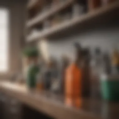 Effective Cleaning Supplies for Odor Control Natural cleaning supplies arranged neatly on a kitchen shelf