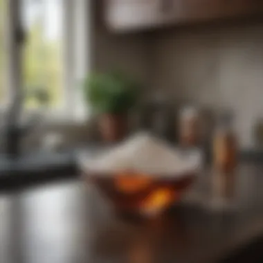 Homemade Solutions for Odor Elimination A bowl of vinegar and baking soda on a countertop