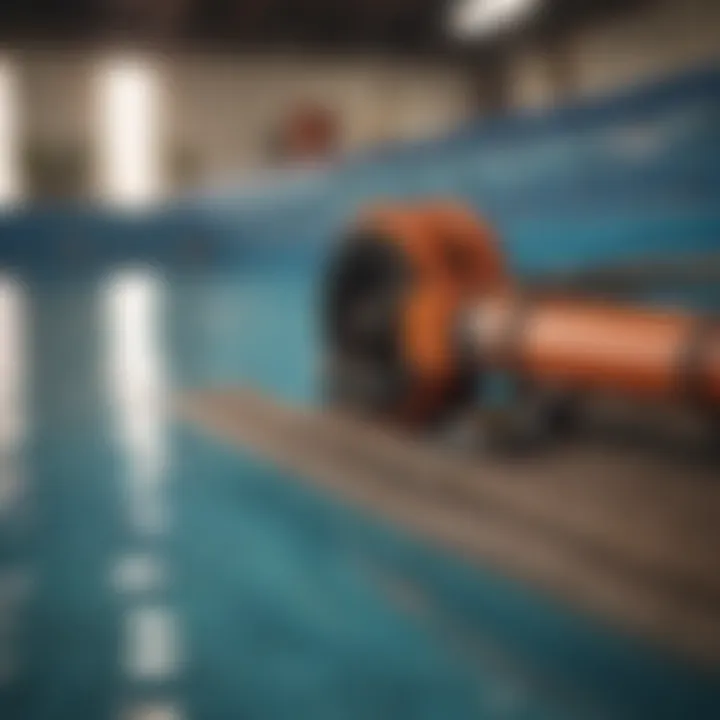 Detailed view of a swimming pool's maintenance equipment and tools