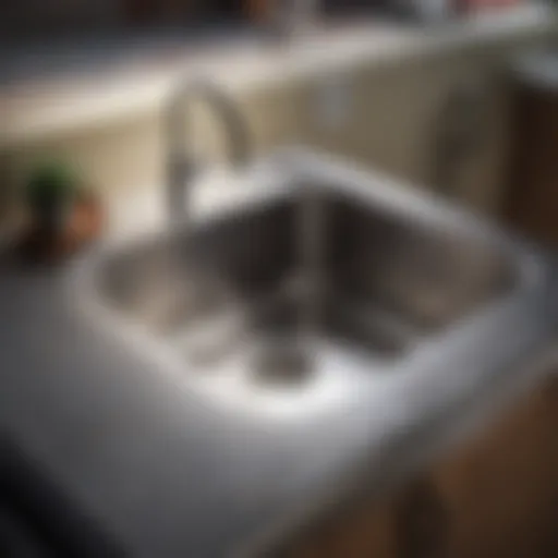 Brilliantly polished stainless steel sink reflecting light