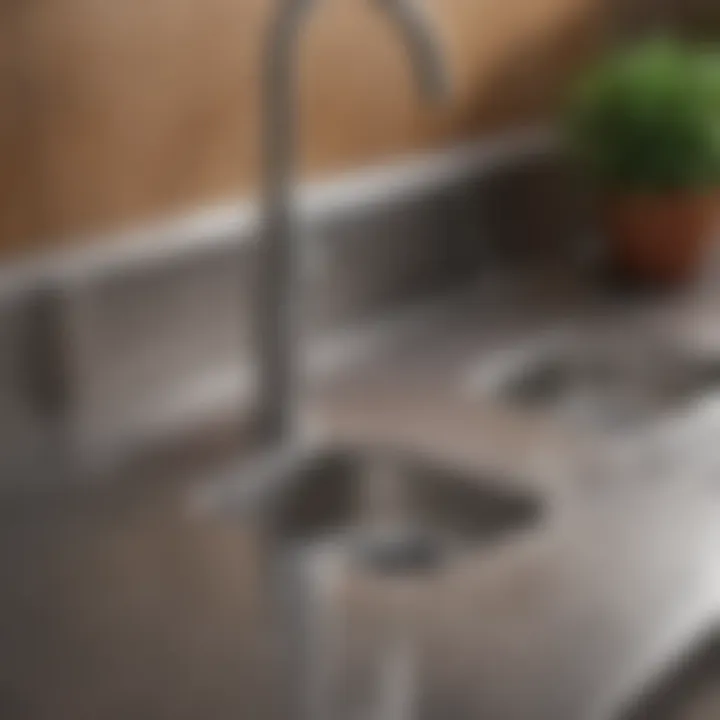 Close-up of stainless steel sink with water droplets