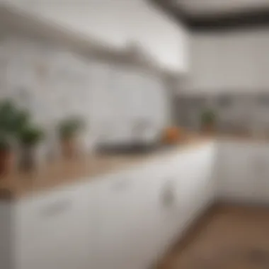 White Cabinetry with Patterned Tiles Combination of white cabinetry and patterned white tiles