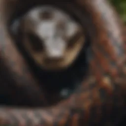 A close-up view of the Amazon sink snake showcasing its distinctive scales and coloration.