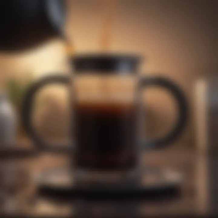 Close-up of freshly brewed coffee in a French press