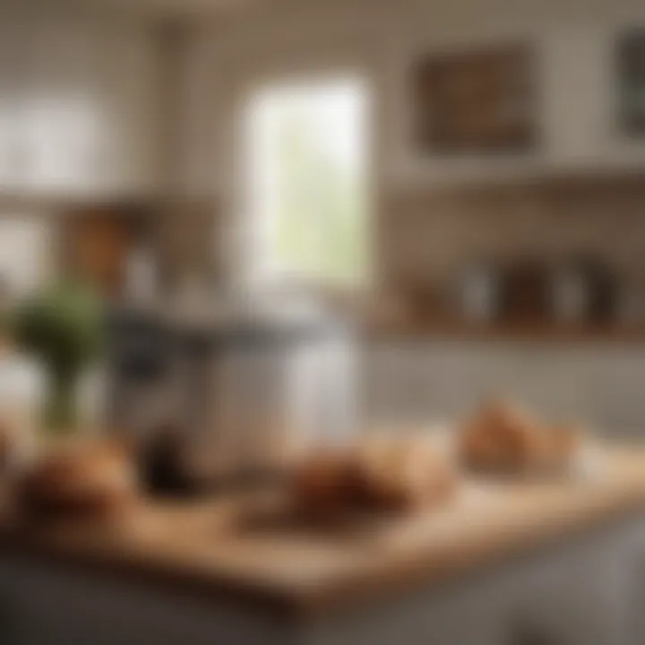 An organized kitchen with a bread maker prominently displayed