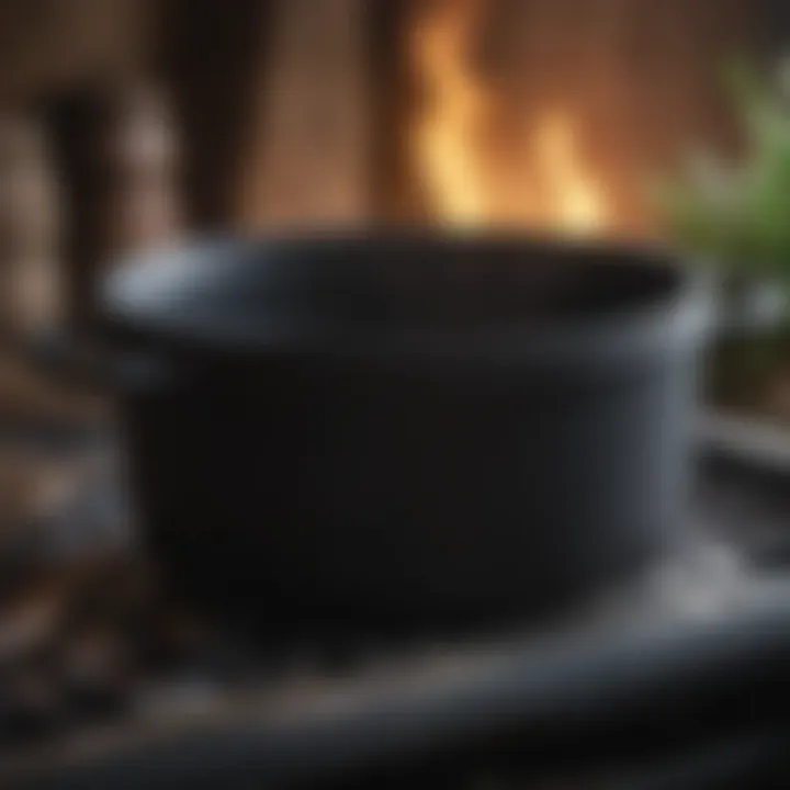 Close-up of a well-maintained cast iron pot demonstrating proper care techniques.