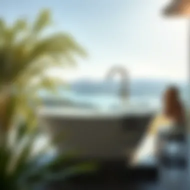 Elegance in an Outdoor Bathtub Setting Stylish outdoor bathtub with scenic views