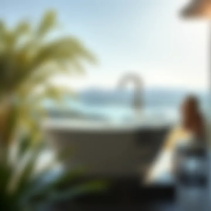 Elegance in an Outdoor Bathtub Setting Stylish outdoor bathtub with scenic views