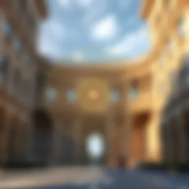 The Golden Ratio in Architecture An intricate illustration showcasing the golden ratio spiral overlaying a classical architectural structure.