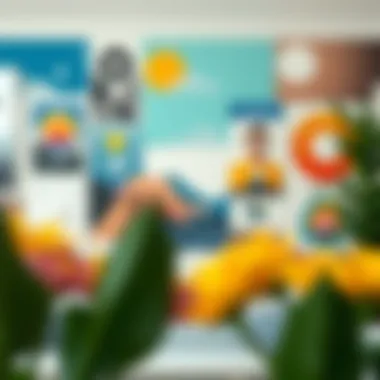 The Golden Ratio in Graphic Design A vibrant collage depicting various graphic design pieces that embody the golden ratio principles.