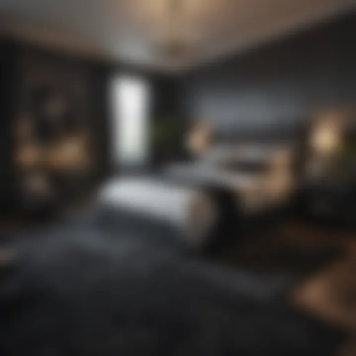 Cozy bedroom ambiance created by a black carpet