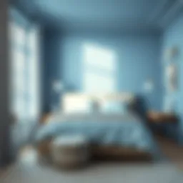Calming blue bedroom with soft textures