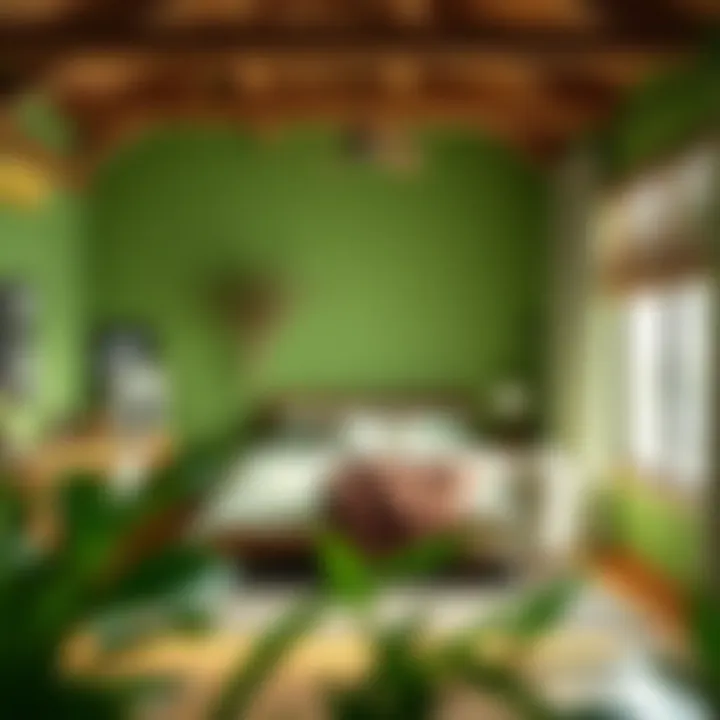 Nature-Inspired Green Bedroom Atmosphere Serene green bedroom with nature-inspired decor