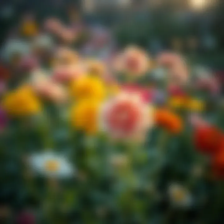 A garden filled with diverse winter flowers in full bloom